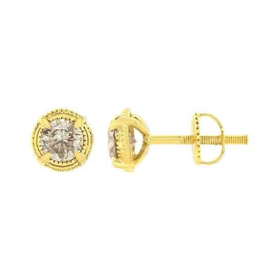 Earrings Original 14K Yellow Gold Plated 925 Sterling Silver 1 cttw Diamond Modern 4Prong Solitaire Milgrain Stud Earrings KL Color I2I3 Clarity JMS always Earrings Original 14K Yellow Gold Plated 925 Sterling Silver 1 cttw Diamond Modern 4Prong Solitaire Milgrain Stud Earrings KL Color I2I3 Clarity JMS always