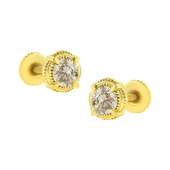 Earrings Original 14K Yellow Gold Plated 925 Sterling Silver 1 cttw Diamond Modern 4Prong Solitaire Milgrain Stud Earrings KL Color I2I3 Clarity JMS always Earrings Original 14K Yellow Gold Plated 925 Sterling Silver 1 cttw Diamond Modern 4Prong Solitaire Milgrain Stud Earrings KL Color I2I3 Clarity JMS always