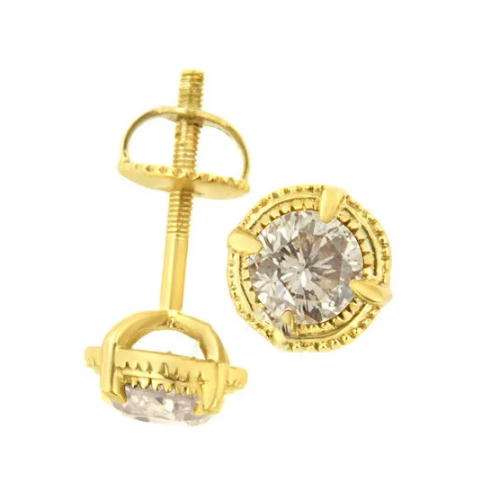 Earrings Original 14K Yellow Gold Plated 925 Sterling Silver 1 cttw Diamond Modern 4Prong Solitaire Milgrain Stud Earrings KL Color I2I3 Clarity JMS always Earrings Original 14K Yellow Gold Plated 925 Sterling Silver 1 cttw Diamond Modern 4Prong Solitaire Milgrain Stud Earrings KL Color I2I3 Clarity JMS always