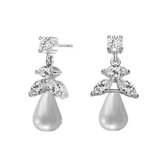 Earrings Original Megan Walford Sterling Silver Round Pearl with Marquise and Round Cubic Zirconia Drop Earrings JMS always Earrings Original Megan Walford Sterling Silver Round Pearl with Marquise and Round Cubic Zirconia Drop Earrings JMS always
