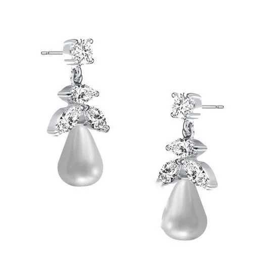 Earrings Original Megan Walford Sterling Silver Round Pearl with Marquise and Round Cubic Zirconia Drop Earrings JMS always Earrings Original Megan Walford Sterling Silver Round Pearl with Marquise and Round Cubic Zirconia Drop Earrings JMS always