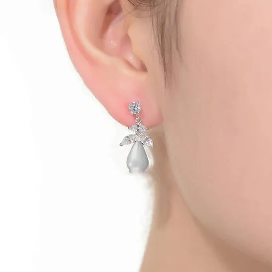 Earrings Original Megan Walford Sterling Silver Round Pearl with Marquise and Round Cubic Zirconia Drop Earrings JMS always Earrings Original Megan Walford Sterling Silver Round Pearl with Marquise and Round Cubic Zirconia Drop Earrings JMS always
