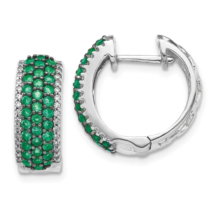 Earrings Solid 14k White Gold Simulated CZ and Emerald Hinged Hoop Earrings Goldia Earrings Solid 14k White Gold Simulated CZ and Emerald Hinged Hoop Earrings Goldia