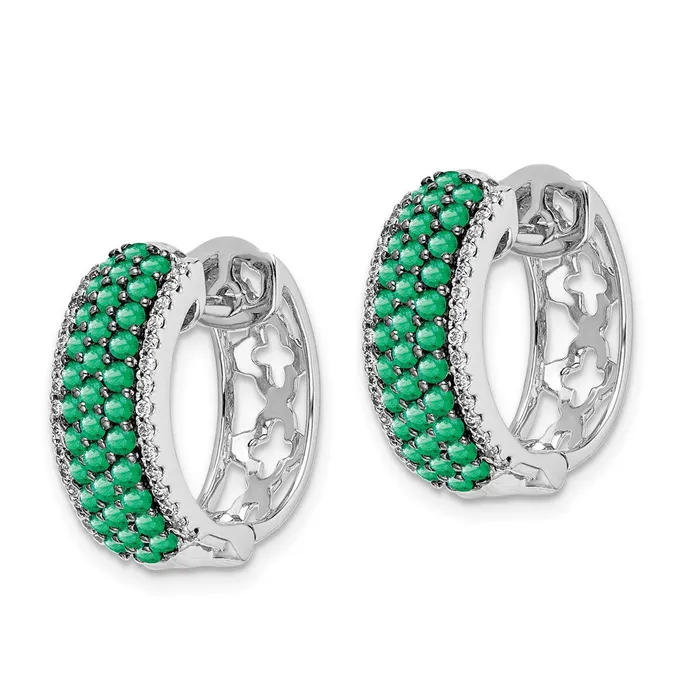 Earrings Solid 14k White Gold Simulated CZ and Emerald Hinged Hoop Earrings Goldia