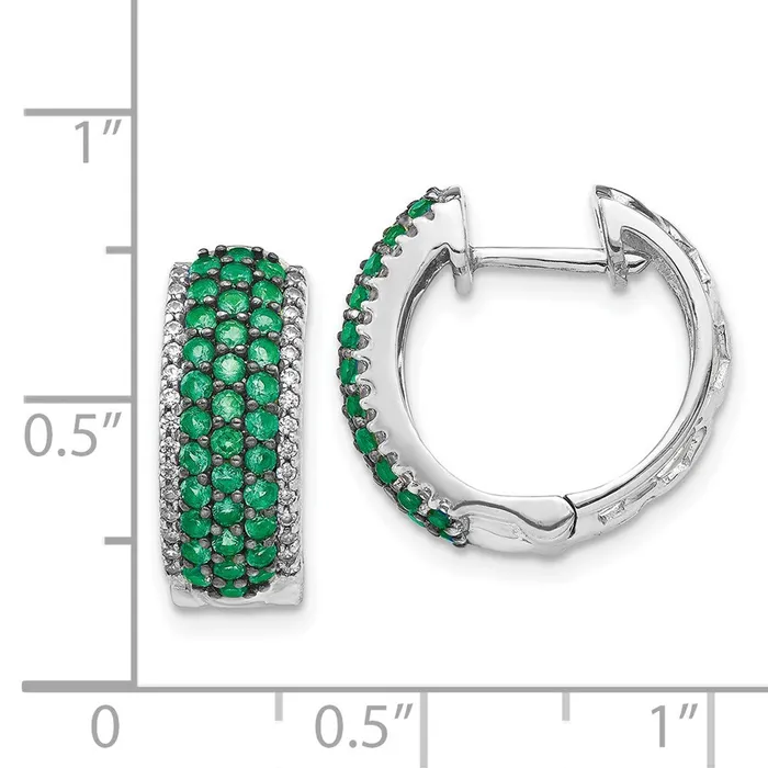 Earrings Solid 14k White Gold Simulated CZ and Emerald Hinged Hoop Earrings Goldia