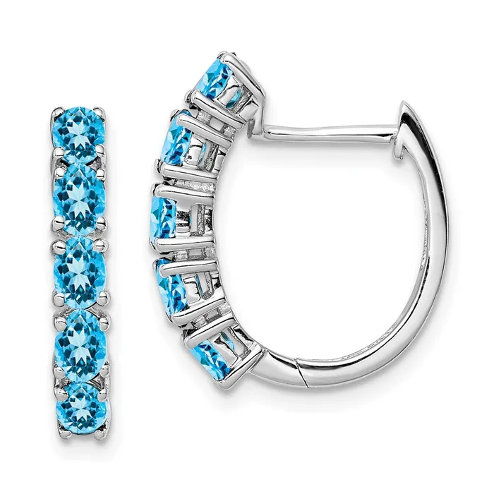 Earrings Sterling Silver Rhodium Plated Polished Blue Topaz Hinged Hoop Earrings Goldia Earrings Sterling Silver Rhodium Plated Polished Blue Topaz Hinged Hoop Earrings Goldia