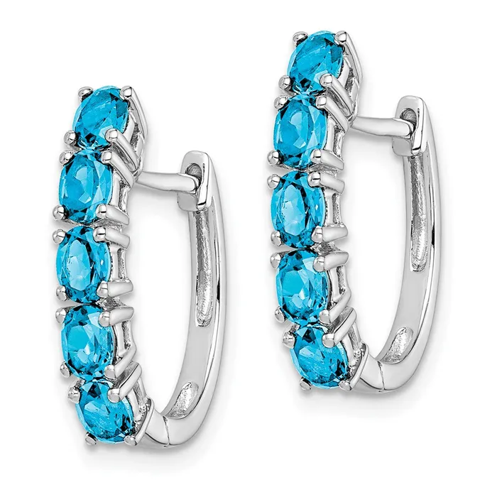 Earrings Sterling Silver Rhodium Plated Polished Blue Topaz Hinged Hoop Earrings Goldia