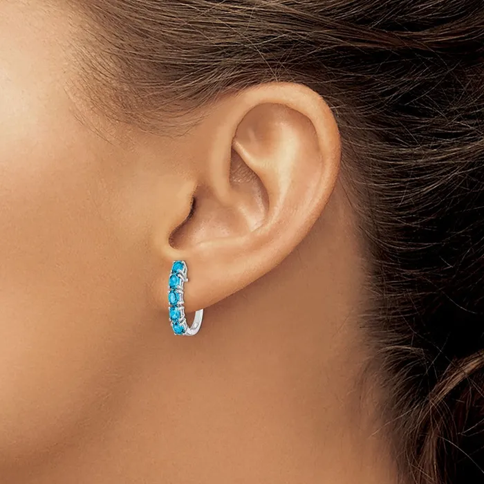 Earrings Sterling Silver Rhodium Plated Polished Blue Topaz Hinged Hoop Earrings Goldia
