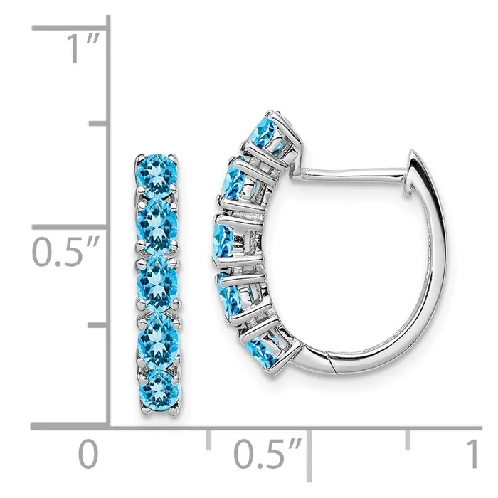 Earrings Sterling Silver Rhodium Plated Polished Blue Topaz Hinged Hoop Earrings Goldia
