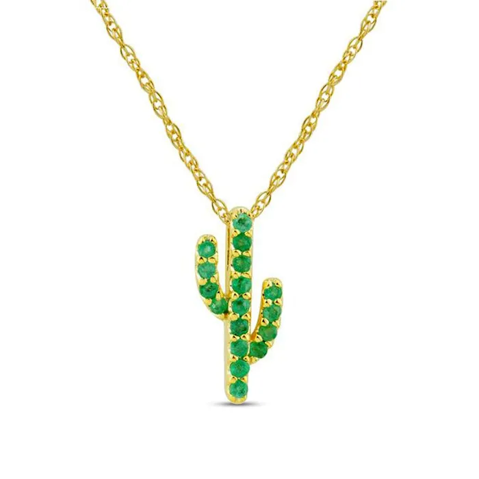 Emerald Saguaro Cactus Pendant in 10K Yellow Gold Goldia Necklaces