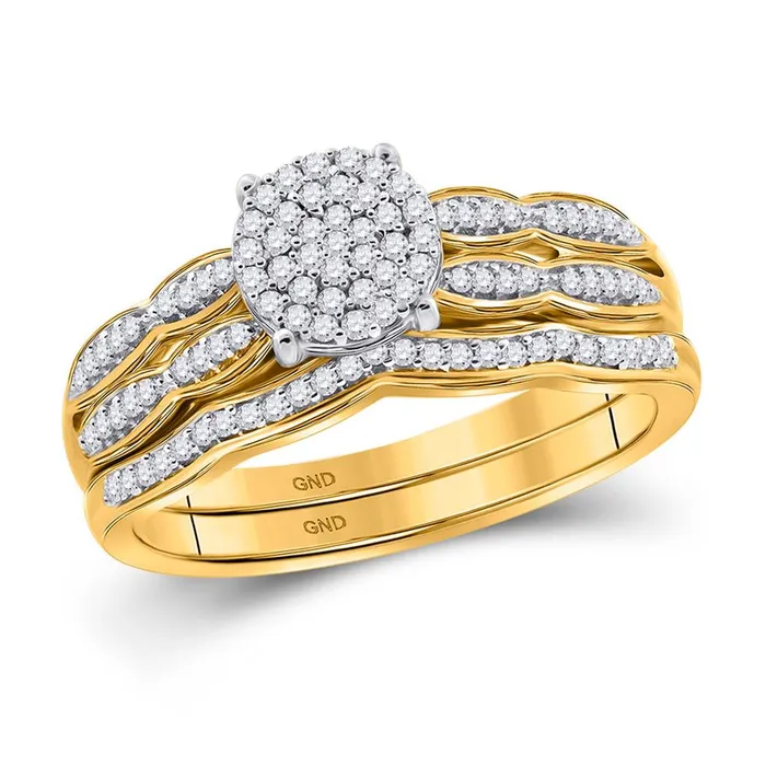gndatlanta 10k Yellow Gold Round Diamond Cluster Bridal Wedding Ring Set 14 Cttw Rings gndatlanta 10k Yellow Gold Round Diamond Cluster Bridal Wedding Ring Set 14 Cttw Rings