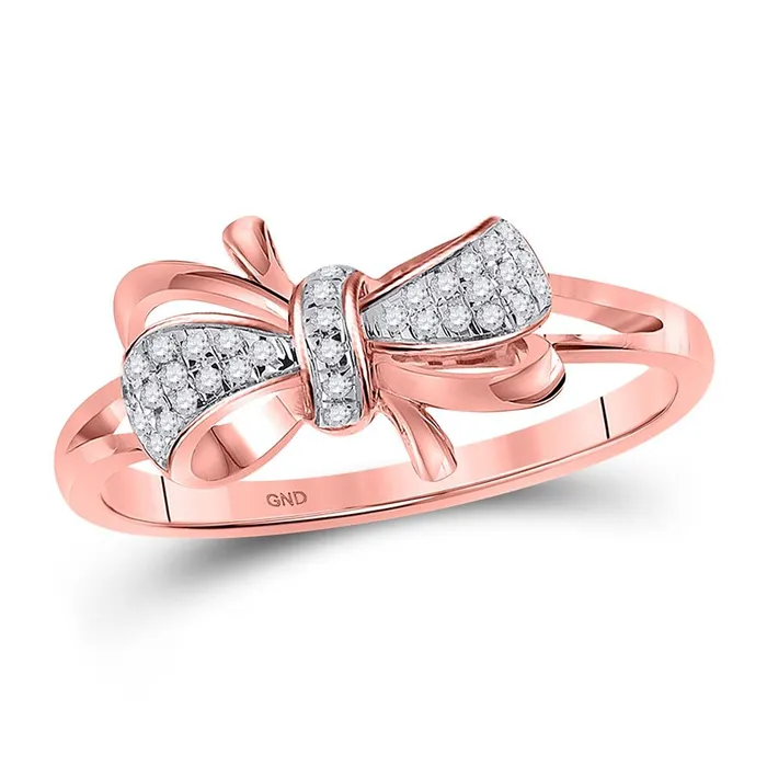 gndatlanta 14k Rose Gold Round Diamond Ribbon Bow Knot Ring 110 Cttw Rings gndatlanta 14k Rose Gold Round Diamond Ribbon Bow Knot Ring 110 Cttw Rings