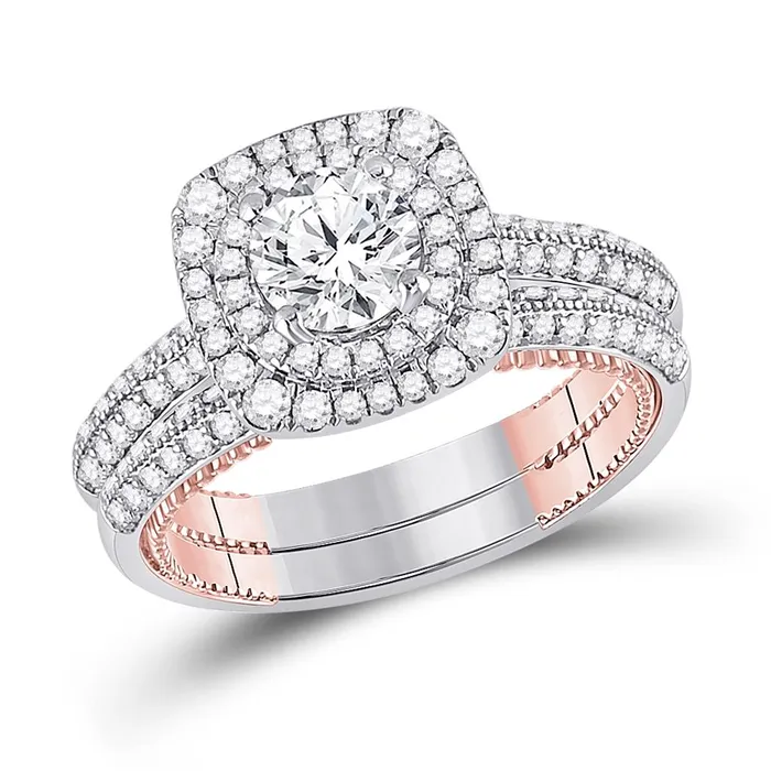 gndatlanta 14k Twotone Gold Round Diamond Bridal Wedding Ring Set 178 Cttw Certified Rings gndatlanta 14k Twotone Gold Round Diamond Bridal Wedding Ring Set 178 Cttw Certified Rings