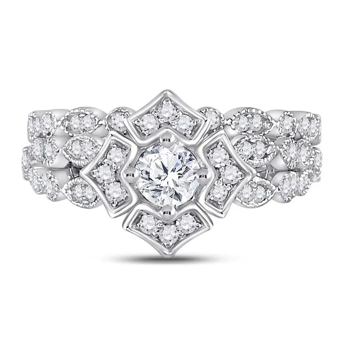 gndatlanta 14k Twotone Gold Round Diamond Bridal Wedding Ring Set 34 Ctw Certified Rings