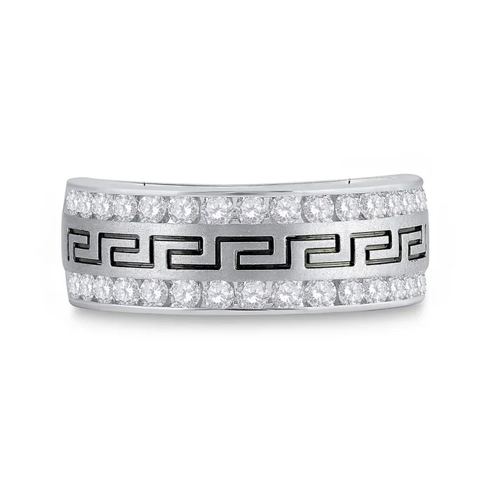 gndatlanta 14k White Gold Round Diamond Double Row Grecco Greek Key Wedding Band 1 Cttw Rings gndatlanta 14k White Gold Round Diamond Double Row Grecco Greek Key Wedding Band 1 Cttw Rings