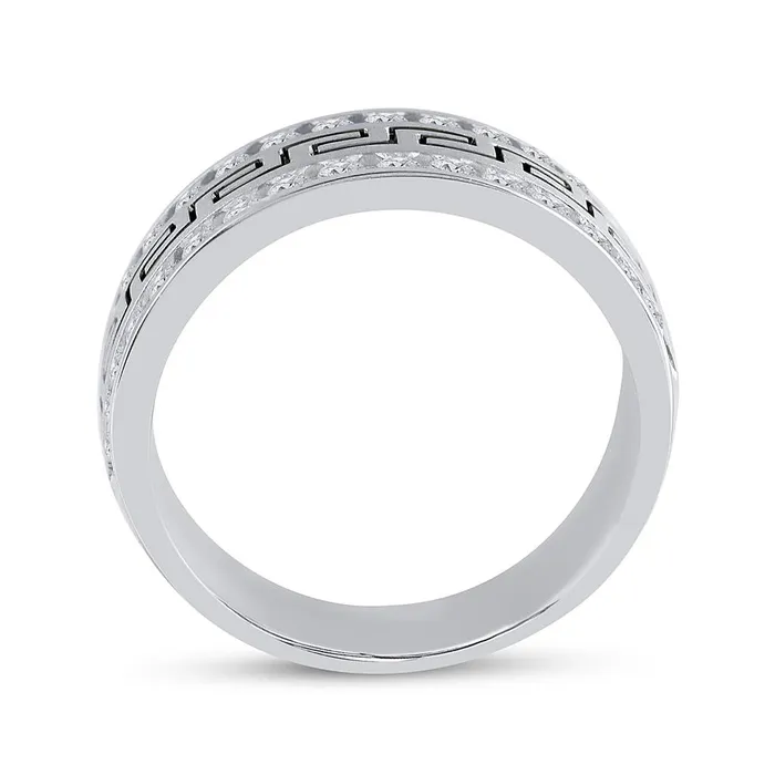 gndatlanta 14k White Gold Round Diamond Double Row Grecco Greek Key Wedding Band 1 Cttw Rings