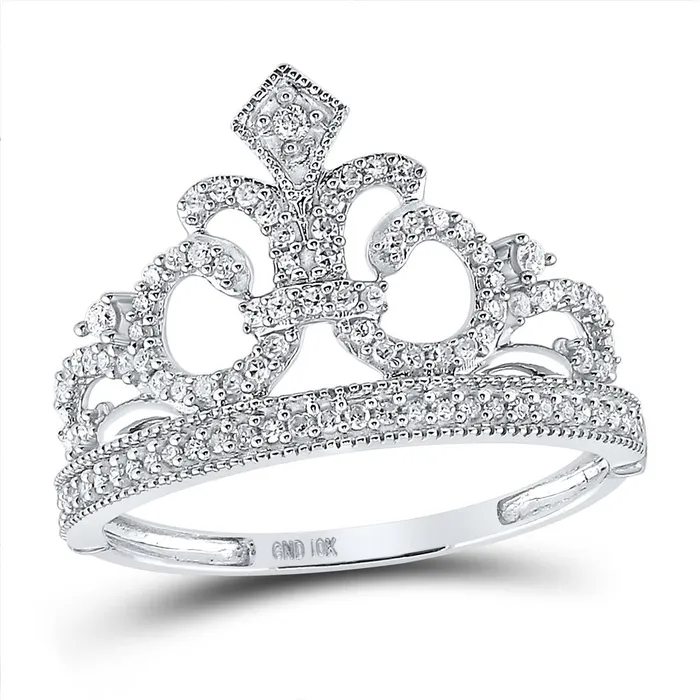 gndatlanta 14k White Gold Round Diamond Fleur Crown Tiara Fashion Ring 15 Cttw Rings gndatlanta 14k White Gold Round Diamond Fleur Crown Tiara Fashion Ring 15 Cttw Rings