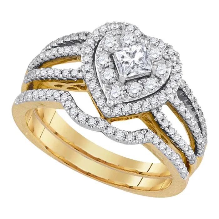 gndatlanta 14k Yellow Gold Princess Diamond Heart Bridal Wedding Ring Set 78 Cttw Rings gndatlanta 14k Yellow Gold Princess Diamond Heart Bridal Wedding Ring Set 78 Cttw Rings