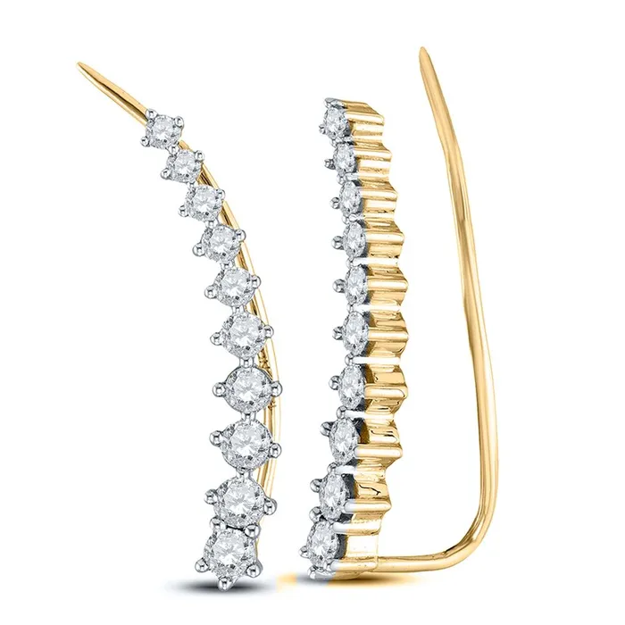 gndatlanta 14k Yellow Gold Round Diamond Climber Earrings 34 Cttw Earrings gndatlanta 14k Yellow Gold Round Diamond Climber Earrings 34 Cttw Earrings