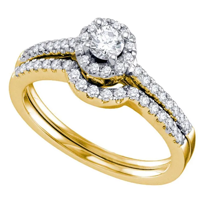 gndatlanta 14k Yellow Gold Round Diamond Halo Bridal Wedding Ring Set 12 Cttw Certified Rings gndatlanta 14k Yellow Gold Round Diamond Halo Bridal Wedding Ring Set 12 Cttw Certified Rings
