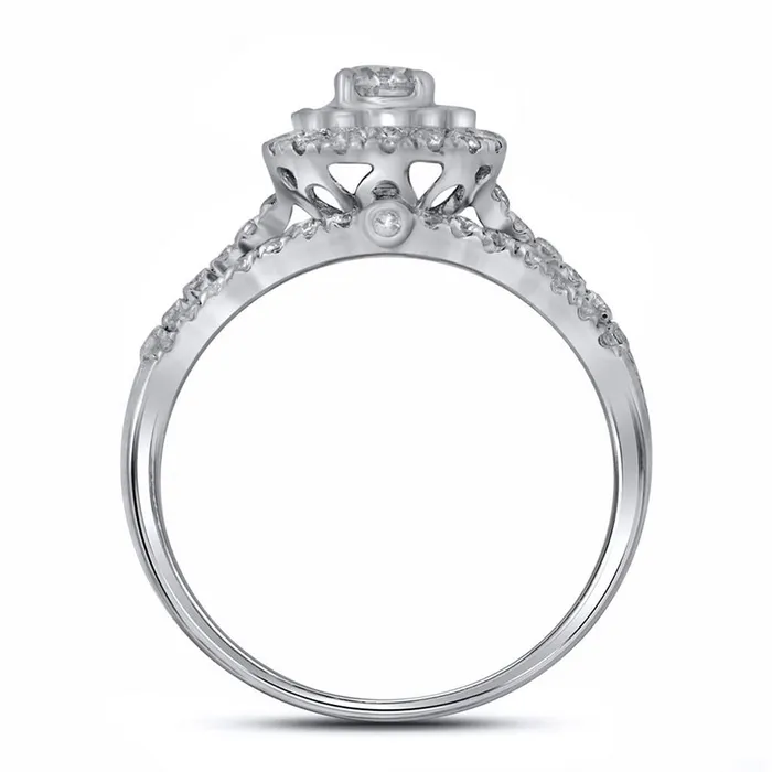 gndatlanta 14k Yellow Gold Round Diamond Halo Bridal Wedding Ring Set 1 Cttw Certified Rings gndatlanta 14k Yellow Gold Round Diamond Halo Bridal Wedding Ring Set 1 Cttw Certified Rings