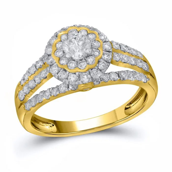 gndatlanta 14k Yellow Gold Round Diamond Halo Bridal Wedding Ring Set 1 Cttw Certified Rings