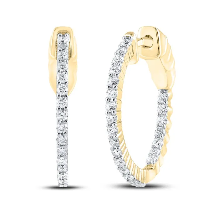 gndatlanta Earrings 10k Yellow Gold Round Diamond Inside Outside Hoop Earrings 12 Cttw gndatlanta Earrings 10k Yellow Gold Round Diamond Inside Outside Hoop Earrings 12 Cttw