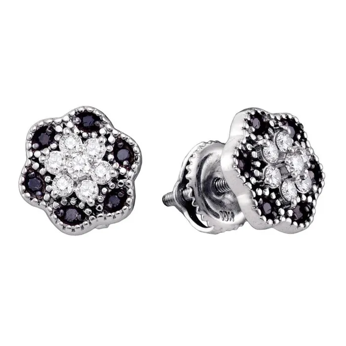 gndatlanta Earrings 14k White Gold Black Diamond Flower Cluster Stud Earrings 13 Cttw gndatlanta Earrings 14k White Gold Black Diamond Flower Cluster Stud Earrings 13 Cttw