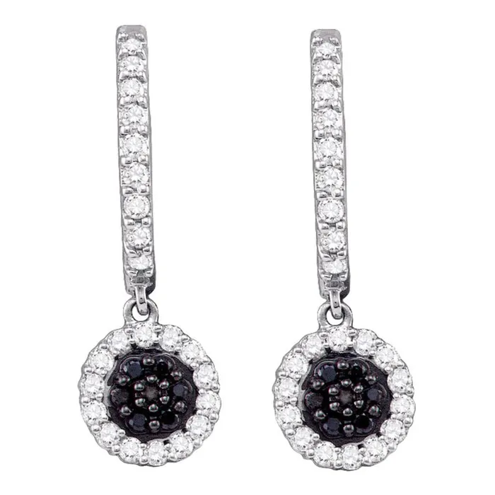 gndatlanta Earrings 14k White Gold Black Diamond Hoop Flower Cluster Dangle Earrings 12 Cttw gndatlanta Earrings 14k White Gold Black Diamond Hoop Flower Cluster Dangle Earrings 12 Cttw
