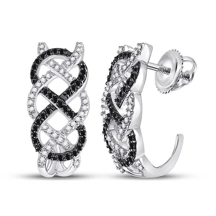 gndatlanta Earrings 14k White Gold Round Black Diamond Hoop Earrings 12 Cttw gndatlanta Earrings 14k White Gold Round Black Diamond Hoop Earrings 12 Cttw