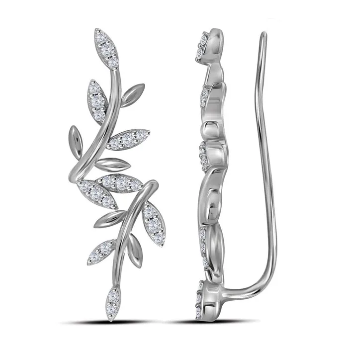 gndatlanta Earrings 14k White Gold Round Diamond Floral Climber Earrings 15 Cttw gndatlanta Earrings 14k White Gold Round Diamond Floral Climber Earrings 15 Cttw