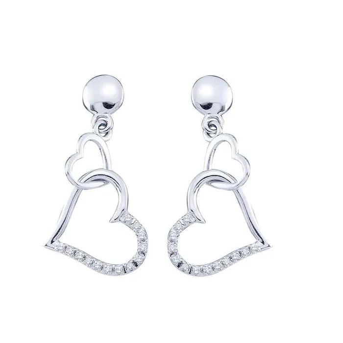 gndatlanta Earrings 14k White Gold Round Diamond Heart Dangle Earrings 110 Cttw gndatlanta Earrings 14k White Gold Round Diamond Heart Dangle Earrings 110 Cttw