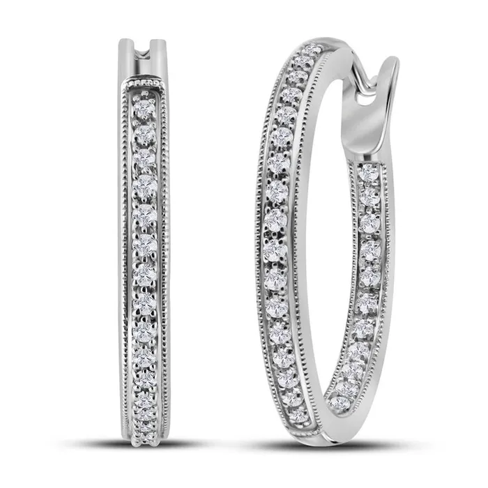 gndatlanta Earrings 14k White Gold Round Diamond Single Row Inside Outside Hoop Earrings 12 Cttw gndatlanta Earrings 14k White Gold Round Diamond Single Row Inside Outside Hoop Earrings 12 Cttw