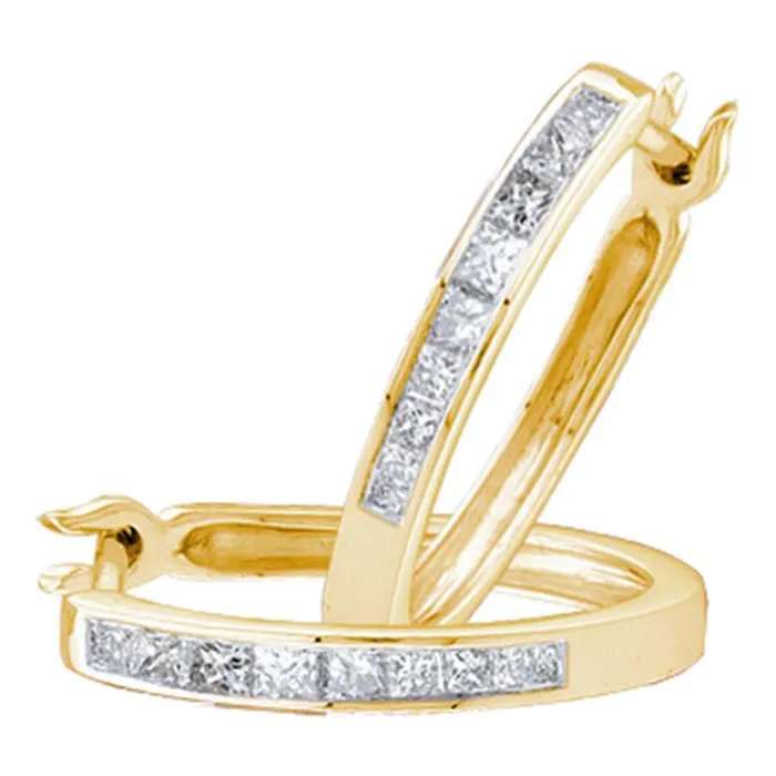 gndatlanta Earrings 14k Yellow Gold Princess Diamond Snapdown Hoop Earrings 13 Cttw gndatlanta Earrings 14k Yellow Gold Princess Diamond Snapdown Hoop Earrings 13 Cttw