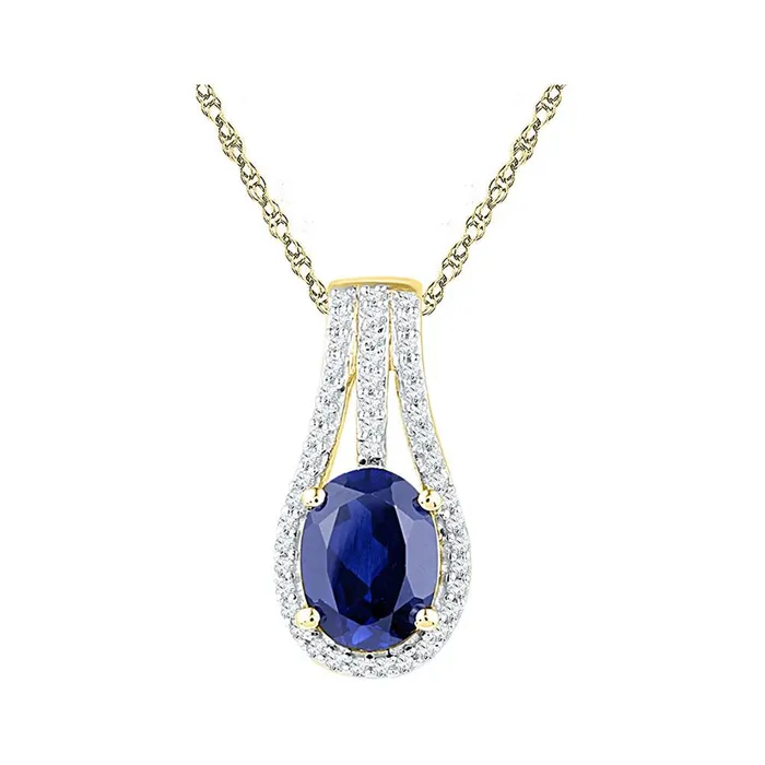 gndatlanta Necklaces 10k Yellow Gold Oval Created Blue Sapphire Solitaire Pendant 134 Cttw gndatlanta Necklaces 10k Yellow Gold Oval Created Blue Sapphire Solitaire Pendant 134 Cttw