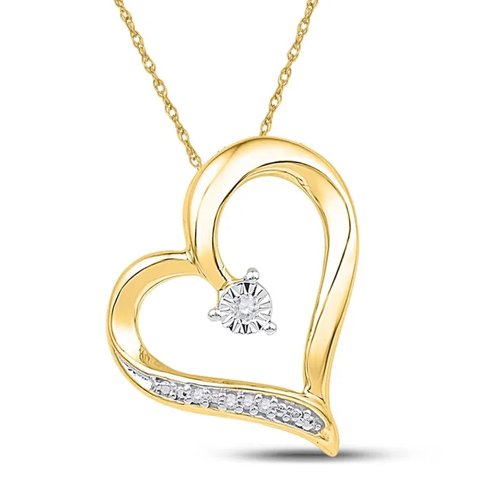 gndatlanta Necklaces 10k Yellow Gold Round Diamond Heart Pendant 01 Cttw