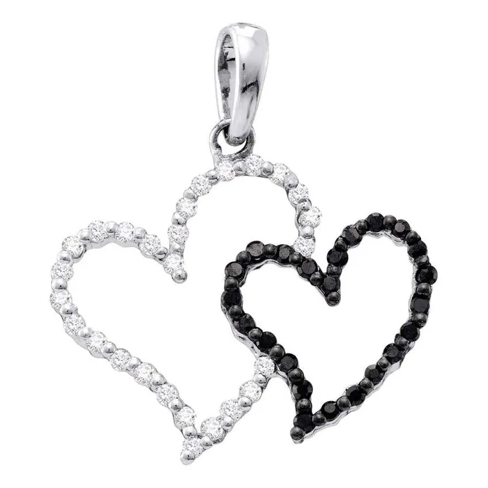 gndatlanta Necklaces 14k White Gold Round Black Diamond Double Heart Pendant 16 Cttw gndatlanta Necklaces 14k White Gold Round Black Diamond Double Heart Pendant 16 Cttw