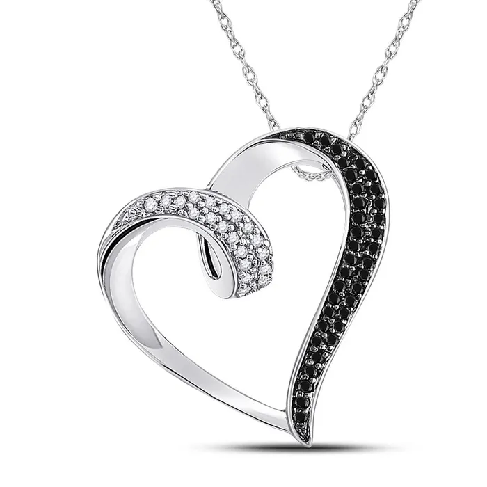 gndatlanta Necklaces 14k White Gold Round Black Diamond Heart Pendant 16 Cttw gndatlanta Necklaces 14k White Gold Round Black Diamond Heart Pendant 16 Cttw