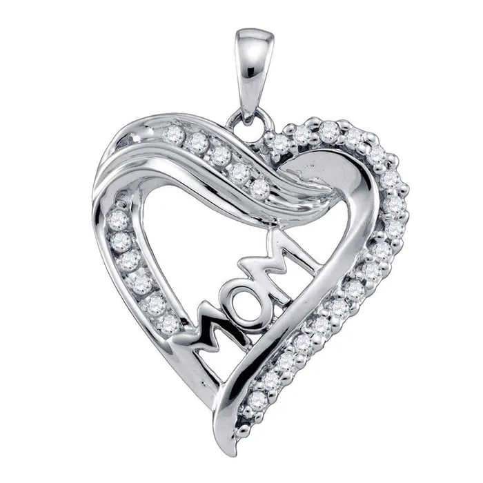 gndatlanta Necklaces 14k White Gold Round Diamond Mom Mother Heart Outline Pendant 15 Cttw gndatlanta Necklaces 14k White Gold Round Diamond Mom Mother Heart Outline Pendant 15 Cttw
