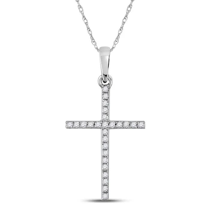 gndatlanta Necklaces 14k White Gold Round Diamond Religious Cross Pendant 16 Cttw
