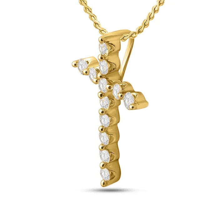 gndatlanta Necklaces 14k Yellow Gold Round Diamond Cross Pendant 12 Cttw