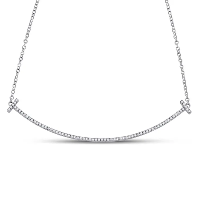 gndatlanta Necklaces 14kt White Gold Round Diamond Curved Bar Necklace 13 Cttw gndatlanta Necklaces 14kt White Gold Round Diamond Curved Bar Necklace 13 Cttw
