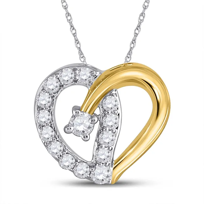 gndatlanta Rings 10k Twotone Gold Round Diamond Outline Heart Pendant 14 Cttw