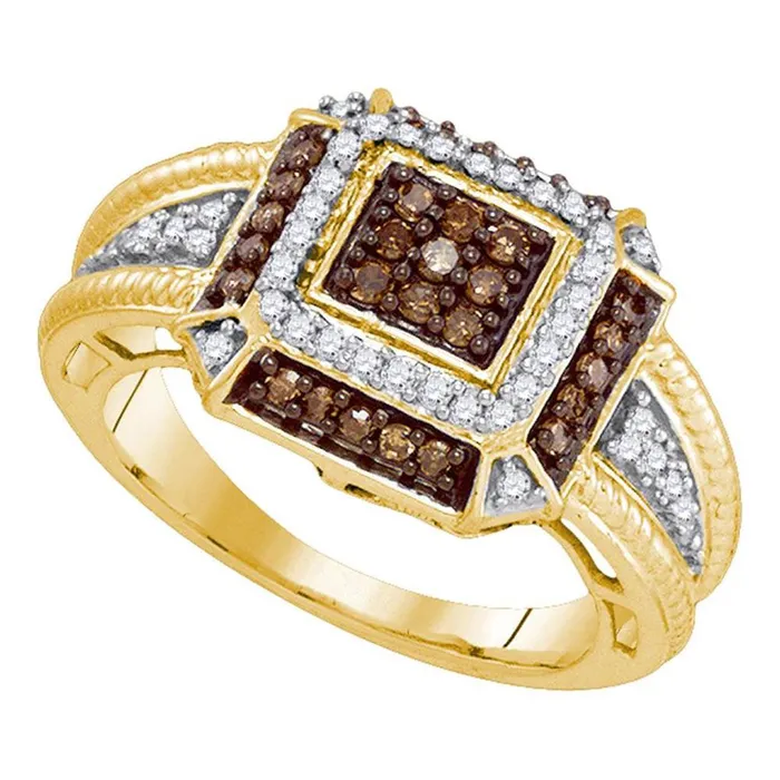 gndatlanta Rings 10k Yellow Gold Brown Diamond Square Cluster Roped Ring 12 Cttw gndatlanta Rings 10k Yellow Gold Brown Diamond Square Cluster Roped Ring 12 Cttw