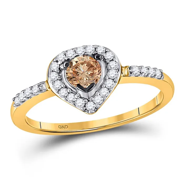 gndatlanta Rings 10k Yellow Gold Round Brown Diamond Heart Solitaire Ring 12 Cttw