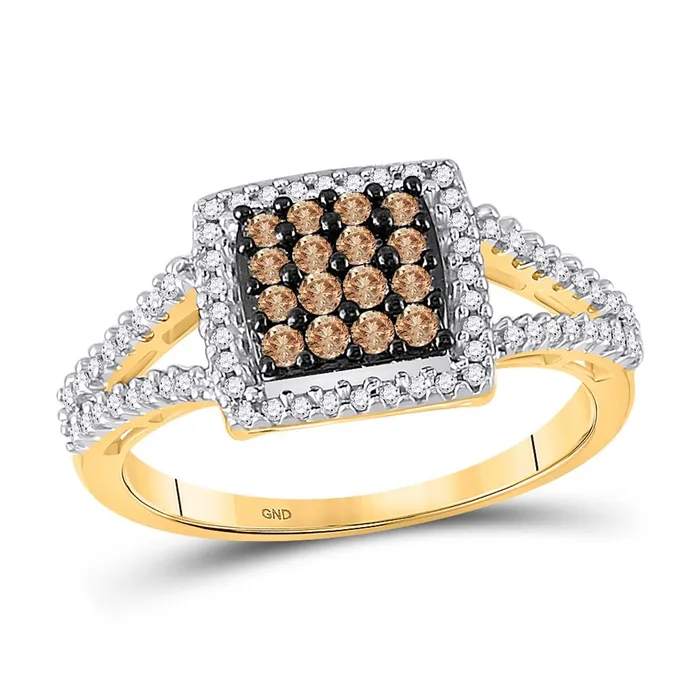 gndatlanta Rings 10k Yellow Gold Round Brown Diamond Square Cluster Ring 12 Cttw gndatlanta Rings 10k Yellow Gold Round Brown Diamond Square Cluster Ring 12 Cttw