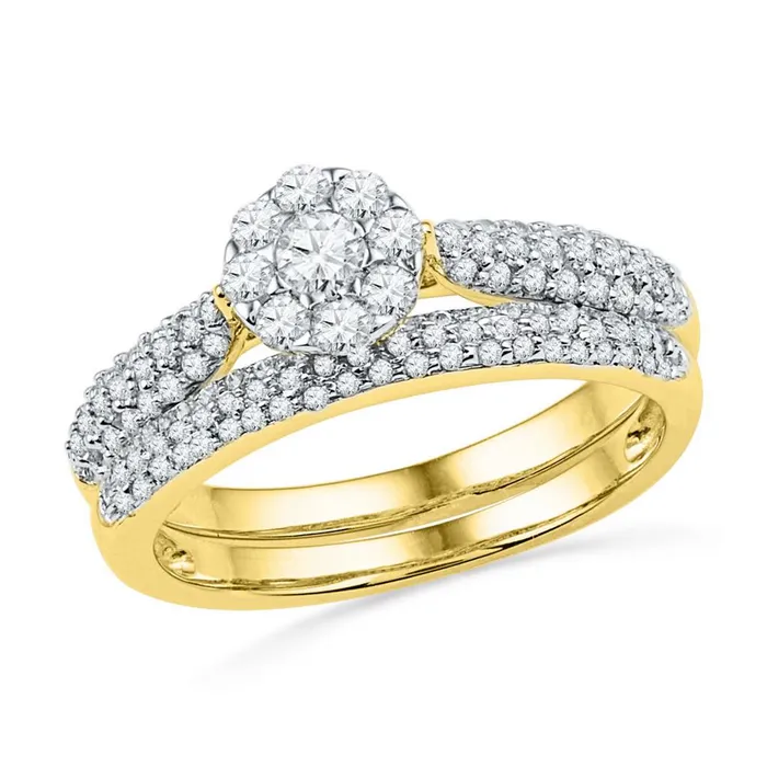 gndatlanta Rings 10k Yellow Gold Round Diamond Cluster Bridal Wedding Ring Set 58 Cttw gndatlanta Rings 10k Yellow Gold Round Diamond Cluster Bridal Wedding Ring Set 58 Cttw