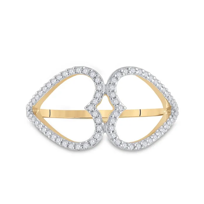 gndatlanta Rings 10k Yellow Gold Round Diamond Negative Space Heart Ring 15 Cttw