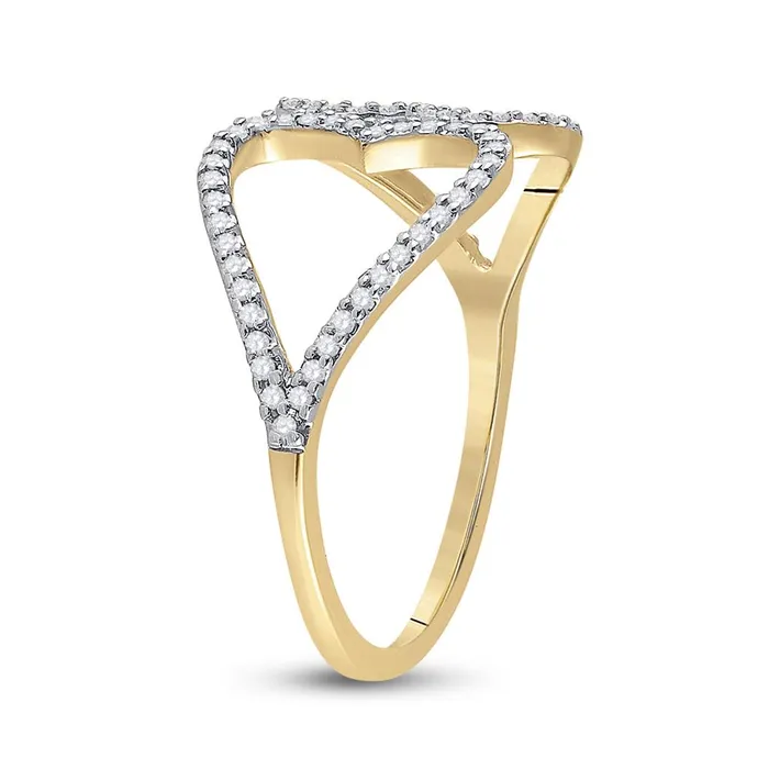 gndatlanta Rings 10k Yellow Gold Round Diamond Negative Space Heart Ring 15 Cttw