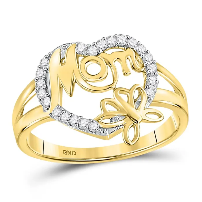 gndatlanta Rings 10kt Yellow Gold Round Diamond Mom Mother Heart Butterfly Ring 16 Cttw gndatlanta Rings 10kt Yellow Gold Round Diamond Mom Mother Heart Butterfly Ring 16 Cttw
